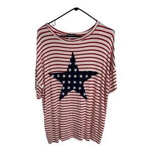 HEIMISH USA Women’s Red, White, and Blue Striped Graphic Tee w/ Blue Star Size L